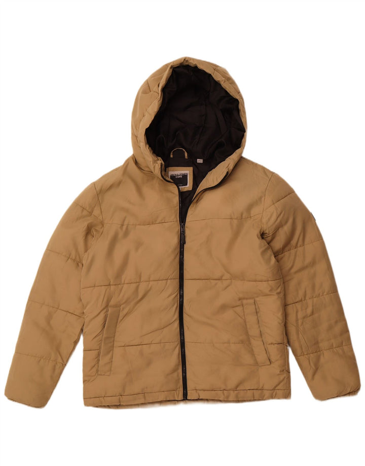 Jack & Jones Mens Hooded Padded Jacket UK 42 XL Beige Polyester