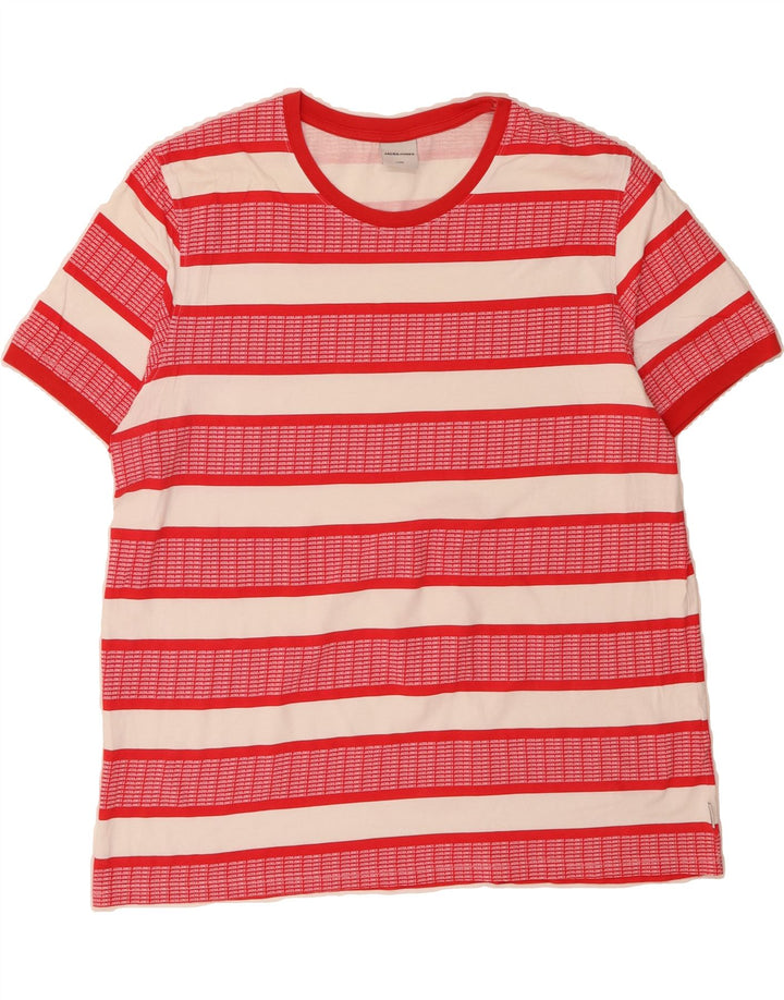 JACK & JONES Mens T-Shirt Top 2XL Red Striped Vintage Jack & Jones and Second-Hand Jack & Jones from Messina Hembry 