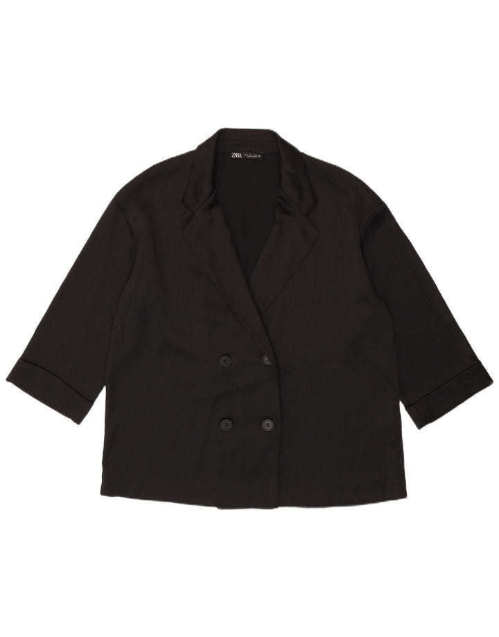 ZARA Womens Oversized 3/4 Sleeve Blazer Jacket UK 10 Small Black