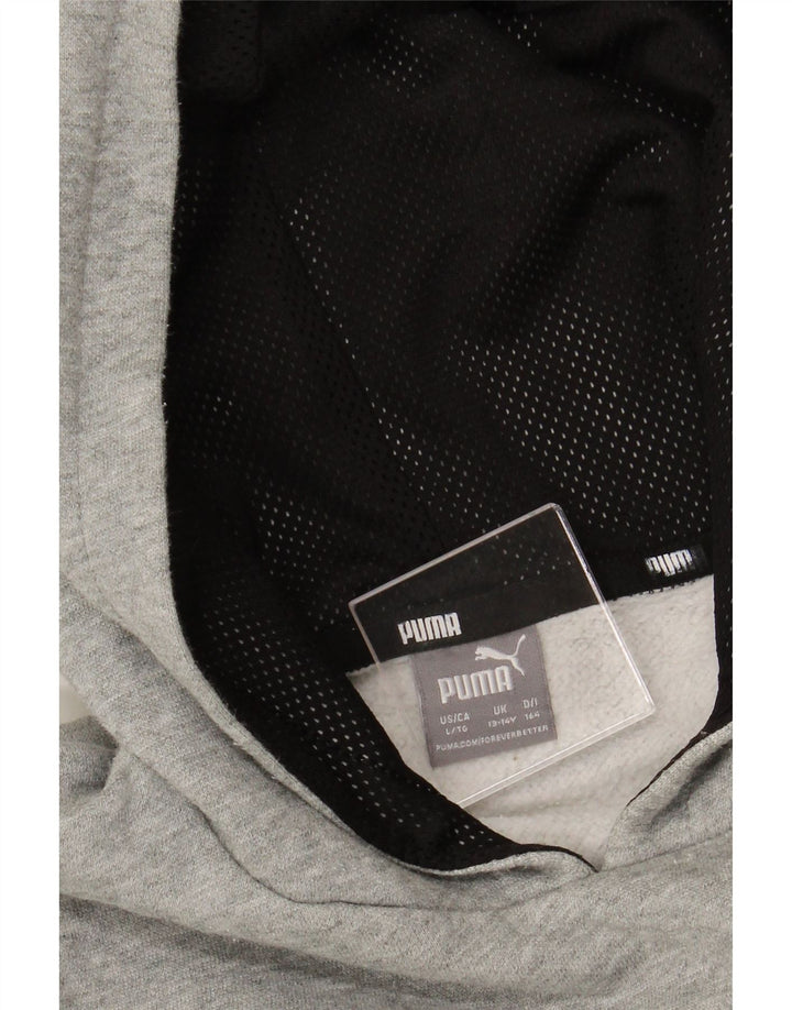 PUMA Boys Graphic Hoodie Jumper 13-14 Years Grey Cotton