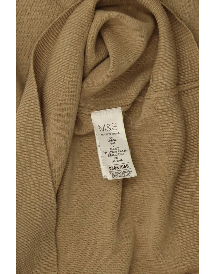 Marks & Spencer Mens V-Neck Jumper Sweater Large Beige Acrylic