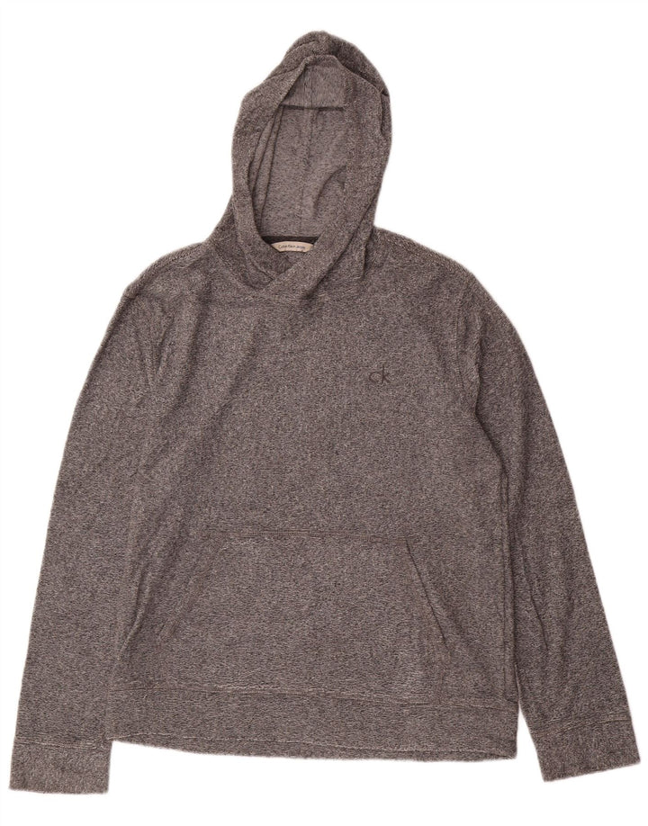 CALVIN KLEIN JEANS Womens Hoodie Jumper UK 14 Medium Grey Flecked Cotton