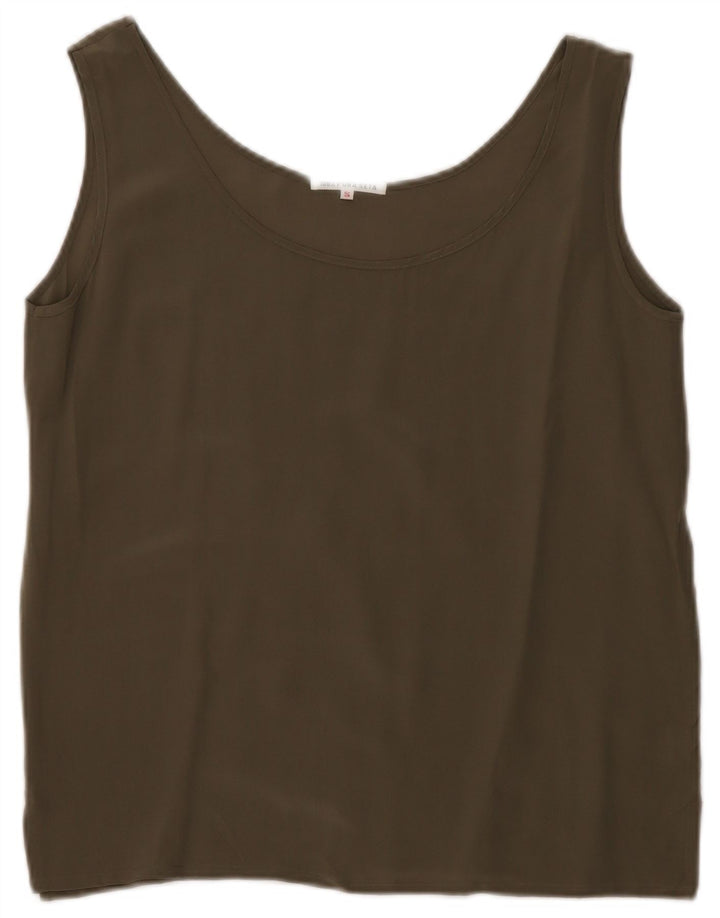 VINTAGE Womens Vest Top UK 10 Small Khaki Silk