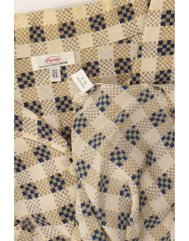 cherie Womens Shirt IT 52/54 2XL Beige Check Silk