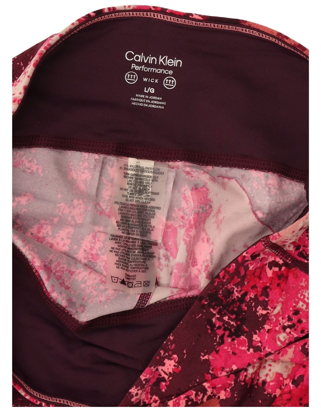 CALVIN KLEIN Womens Abstract Pattern Leggings UK 14 Large Burgundy Nylon