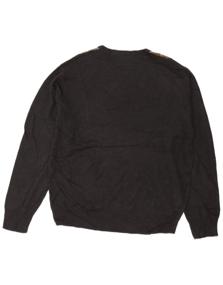 DOCKERS Mens Crew Neck Jumper Sweater Large Grey Argyle/Diamond Acrylic