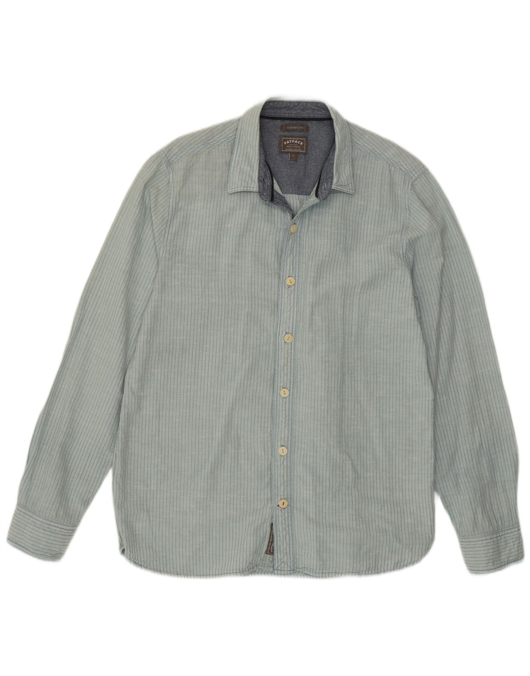 Fat Face Mens Classic Fit Shirt Large Blue Striped Linen