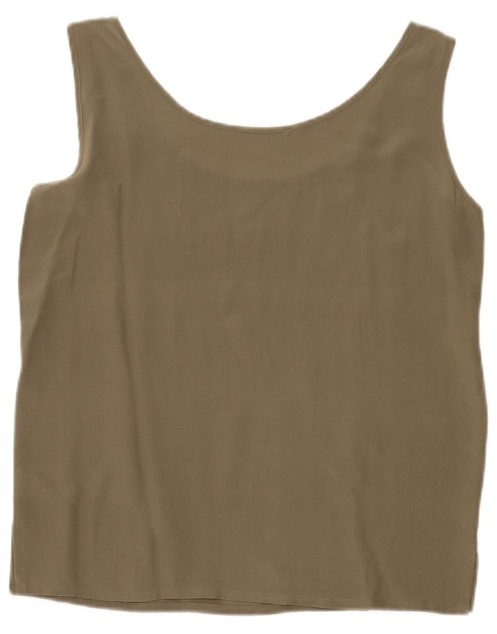 VINTAGE Womens Vest Top UK 10 Small Khaki Silk