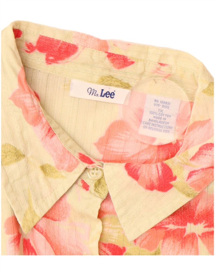 Lee Womens Short Sleeve Shirt Blouse UK 18 XL Yellow Floral Cotton