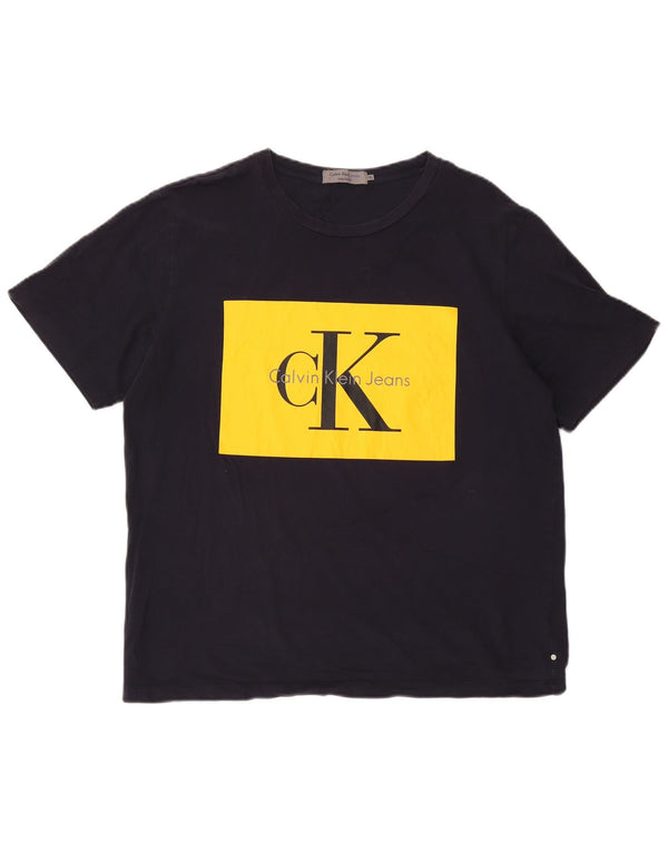 Calvin Klein Jeans Womens Graphic T-Shirt Top UK 18 XL Navy Blue Cotton