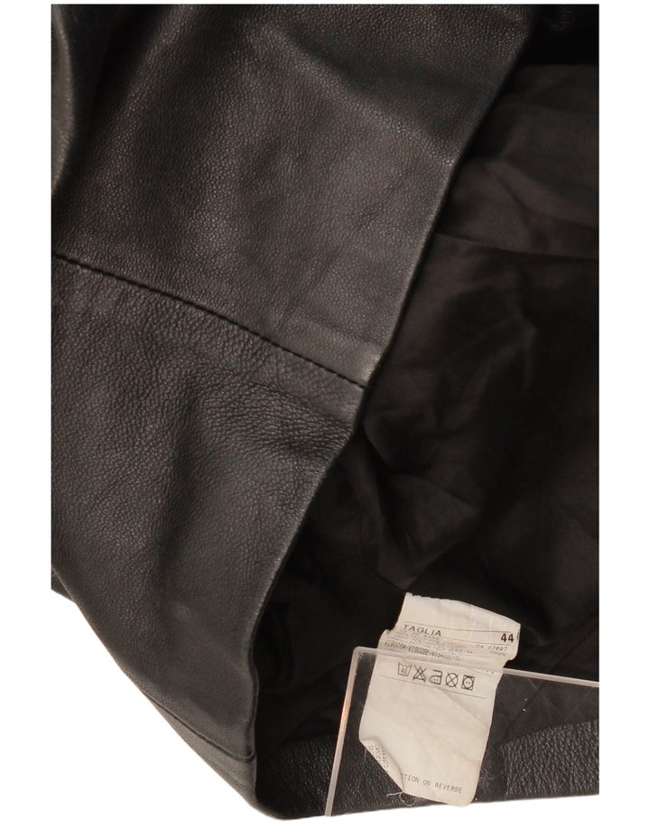 SISLEY Womens 2 Button Leather Blazer Jacket IT 44 Medium Black Leather