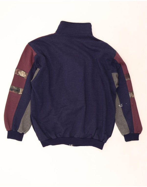 C & A Mens Cardigan Sweater  XL Navy Blue Colourblock Cotton