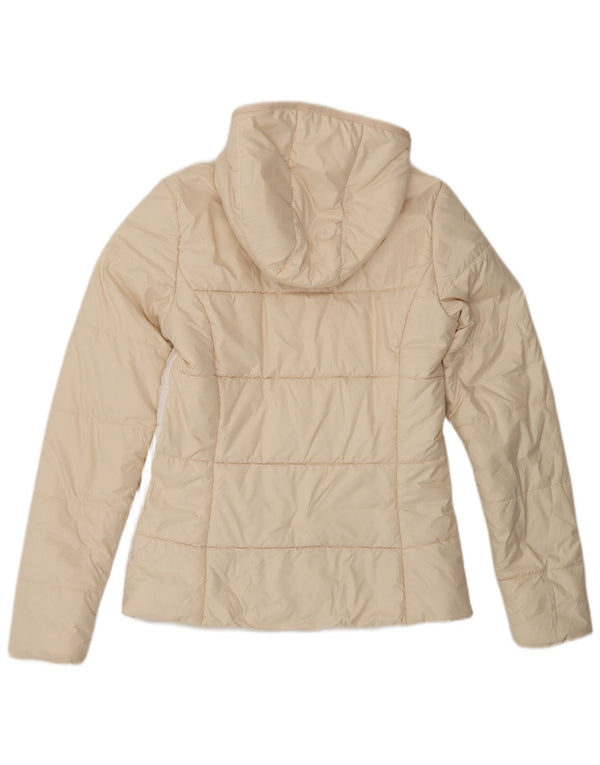 Adidas Womens Hooded Padded Jacket UK 10 Small Beige Colourblock Polyester