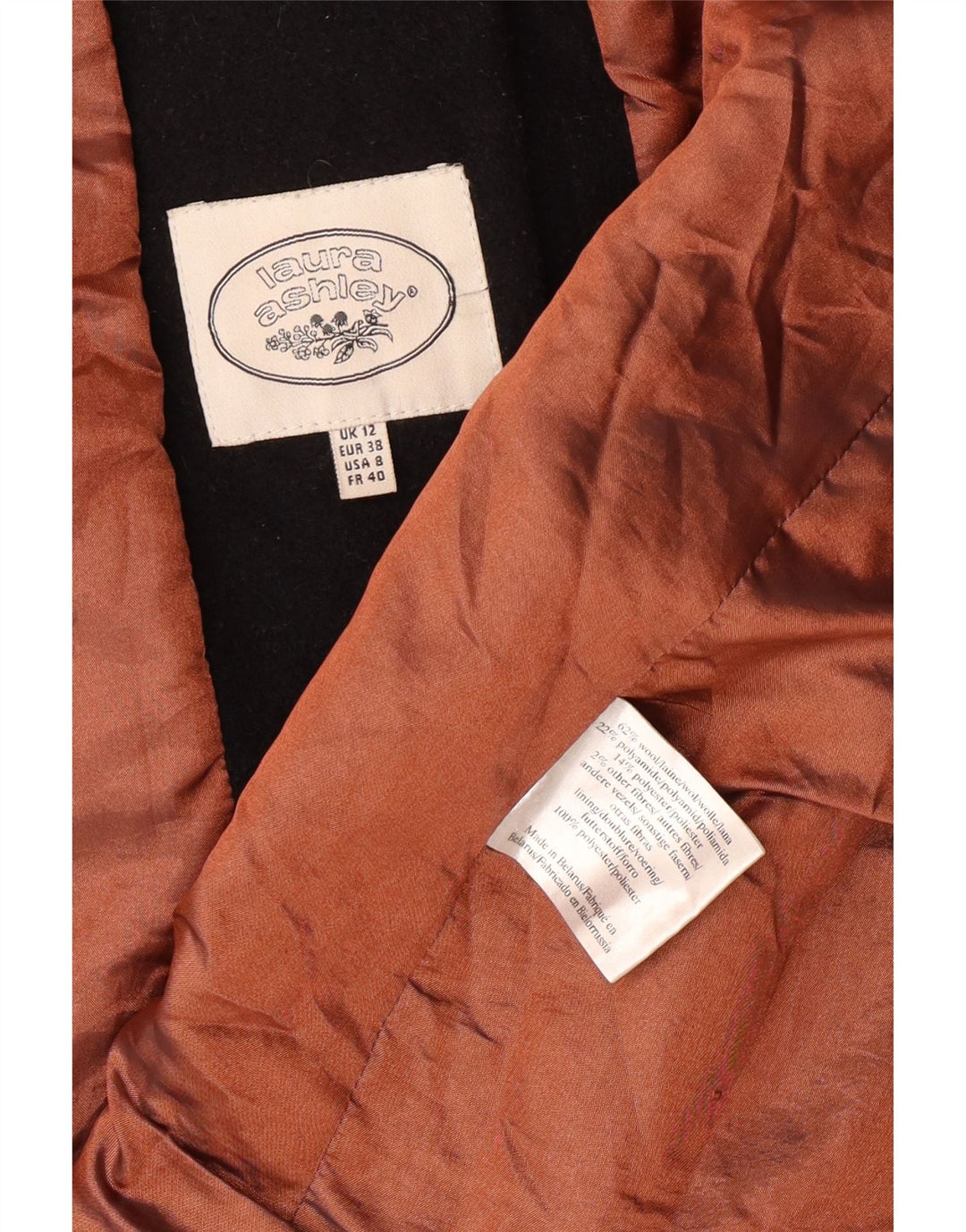 LAURA ASHLEY Womens Overcoat UK 12 Medium  Black Wool