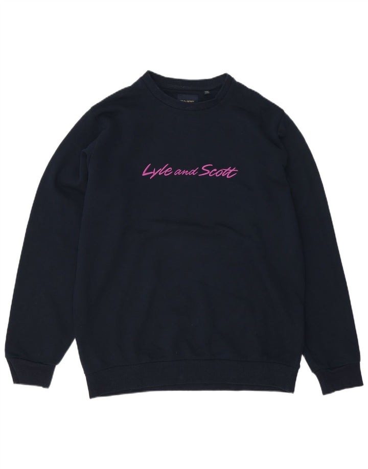 Lyle & Scott Mens Boxy Graphic Sweatshirt Jumper Medium Navy Blue Cotton