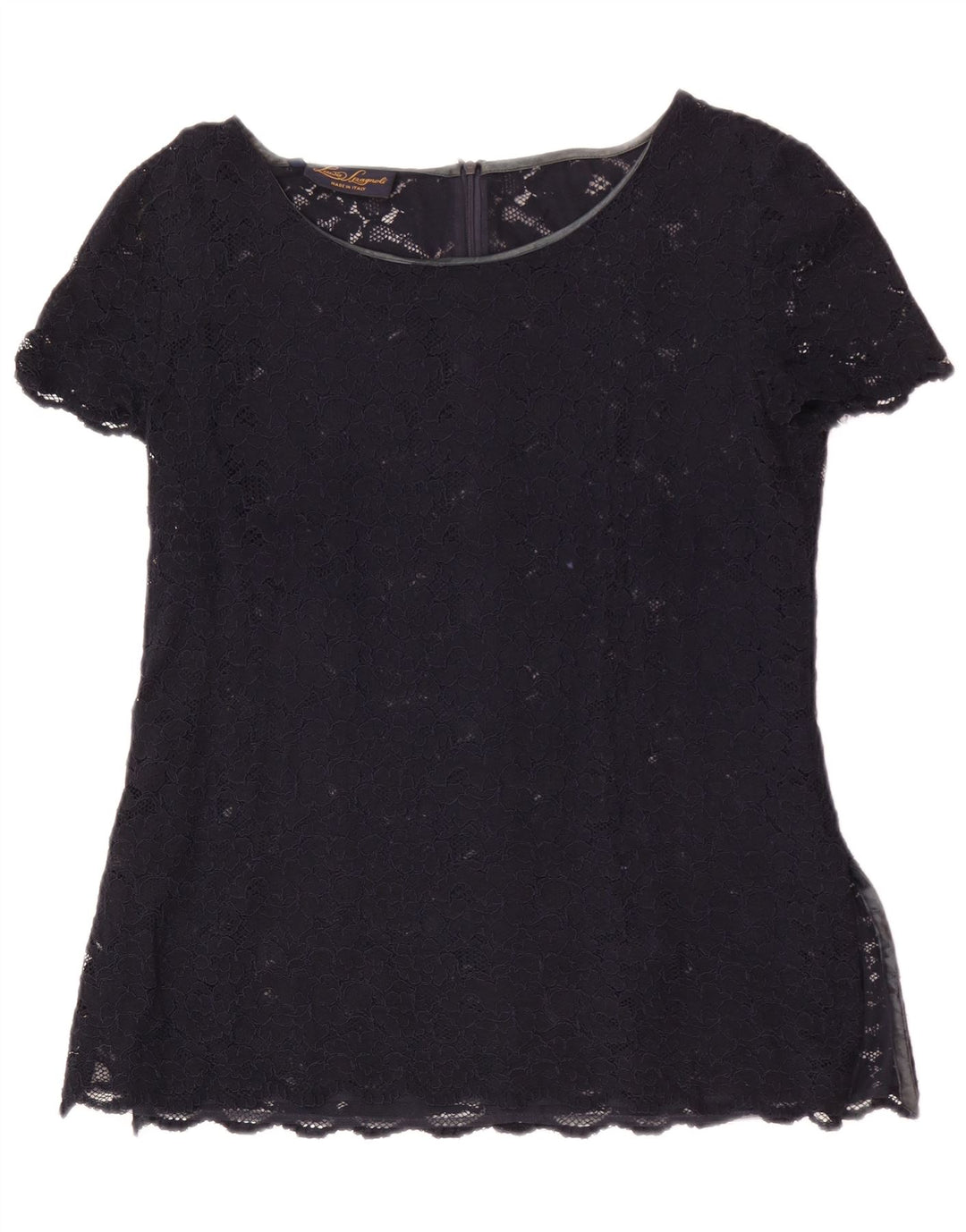 Luisa Spagnoli Womens Lace Blouse Top IT 46 Large Navy Blue