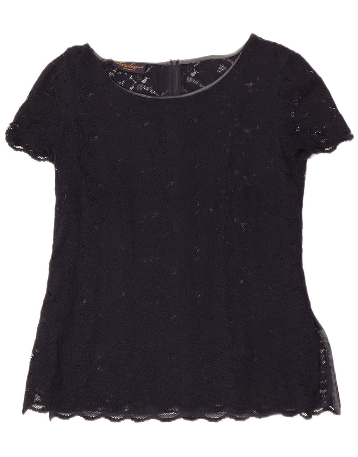Luisa Spagnoli Womens Lace Blouse Top IT 46 Large Navy Blue