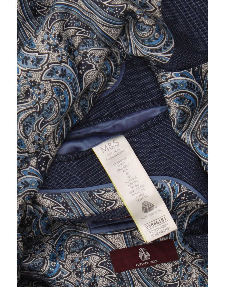 Marks & Spencer Mens 2 Button Blazer Jacket UK 38 Medium Blue Wool