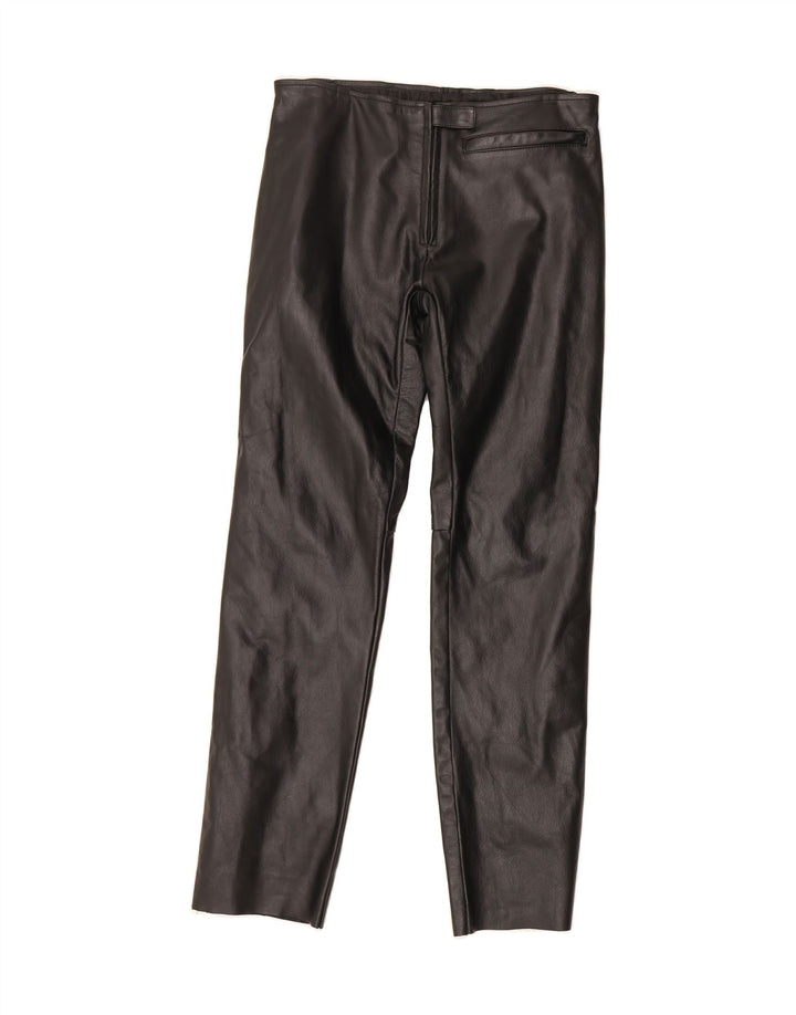 FRANK THOMAS Womens Straight Trousers UK 12 Medium W30 L30 Black Leather Vintage Frank Thomas and Second-Hand Frank Thomas from Messina Hembry 