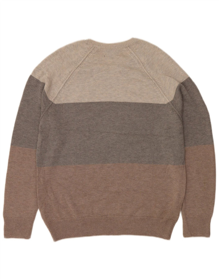 MARKS & SPENCER Mens Crew Neck Jumper Sweater Large Grey Colourblock