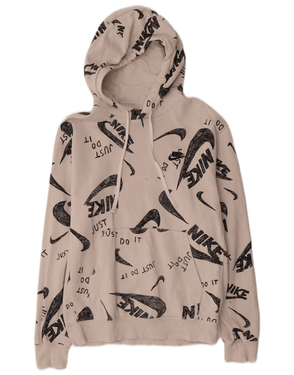 Nike Mens Graphic Hoodie Jumper Small Off White Cotton