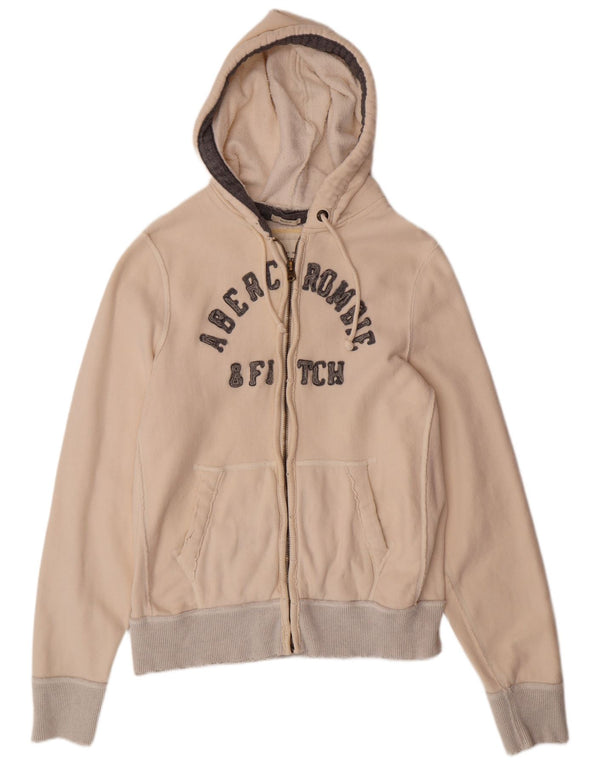 Abercrombie & Fitch Mens Distressed Zip Hoodie Sweater 2XL Off White Cotton