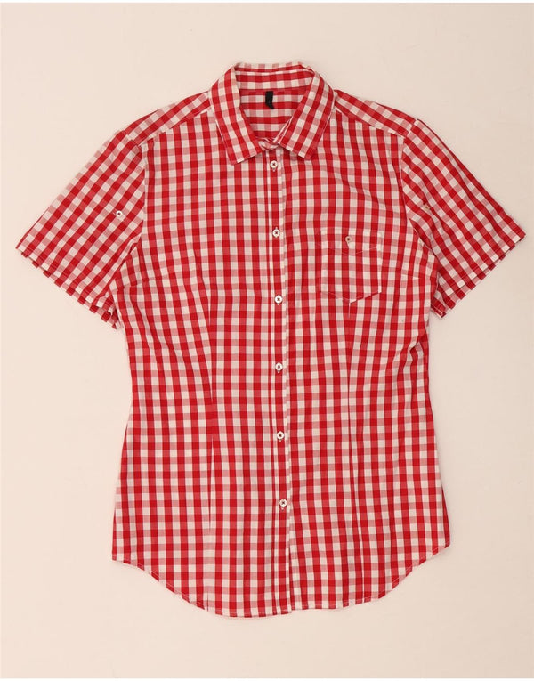 BENETTON Womens Short Sleeve Shirt UK 14 Medium Red Check
