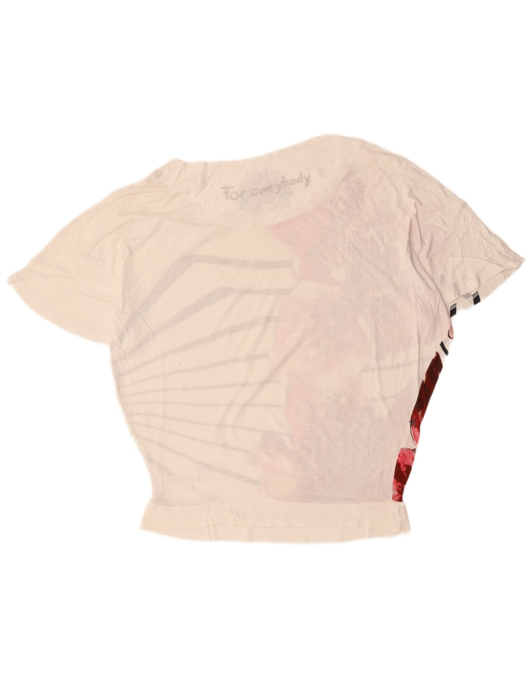 DESIGUAL Womens Graphic T-Shirt Top UK 16 Large White Floral Cotton