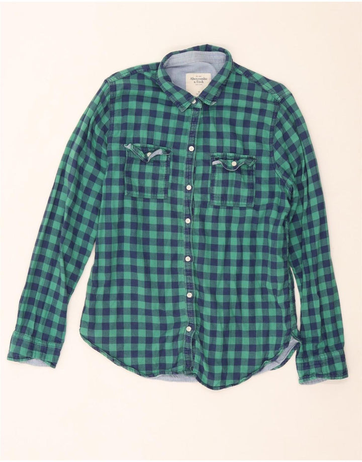 ABERCROMBIE & FITCH Womens Shirt UK 14 Medium Turquoise Check Cotton