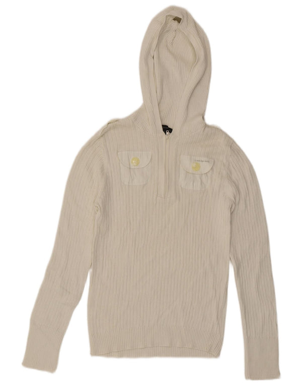 CALVIN KLEIN JEANS Womens Hooded Jumper Sweater UK 18 XL White Cotton