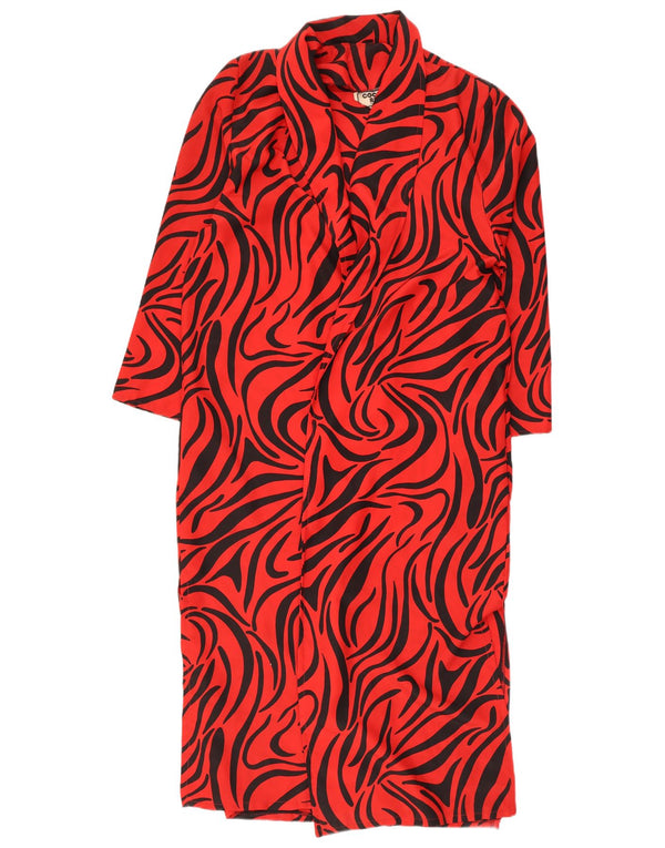 Vintage Womens Oversized 3/4 Sleeve Robe Dress UK 10 Small Red Animal Print