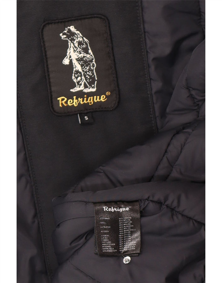 Refrigue Womens Hooded Parka Jacket UK 10 Small Black Cotton