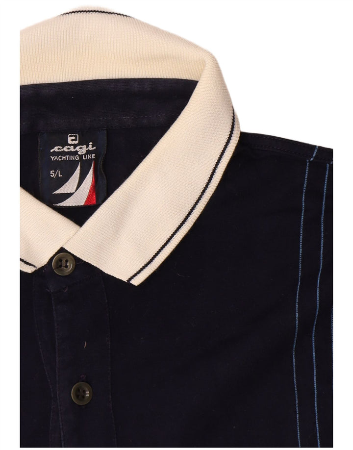 Cagi Mens Polo Shirt Large Navy Blue Striped