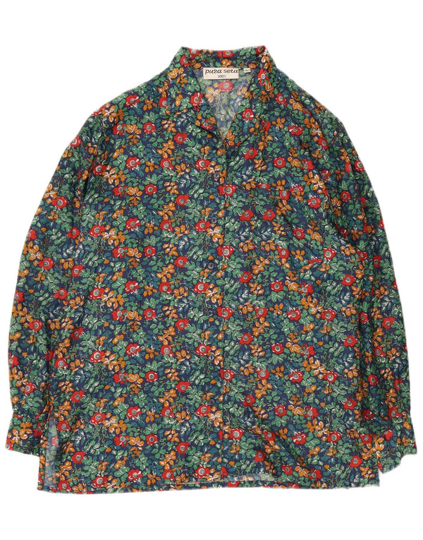 Vintage Womens Shirt Blouse UK 16 Large Multicoloured Floral Silk