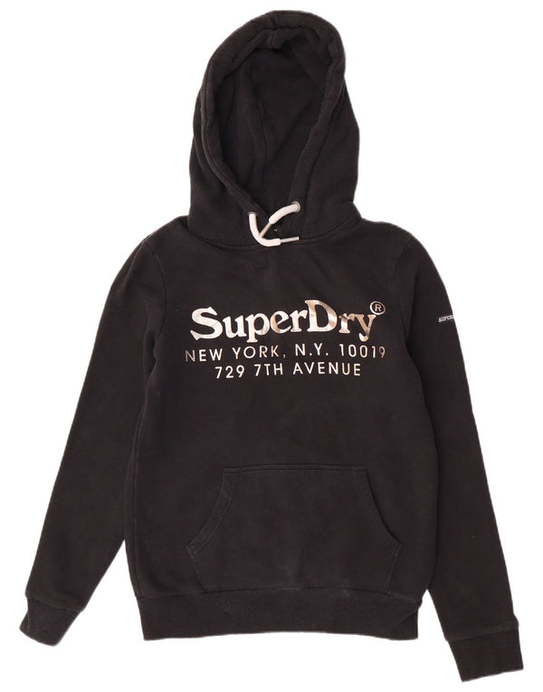 Superdry Womens Graphic Hoodie Jumper UK 8 Small Black Cotton