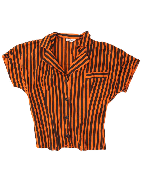 Vintage Womens Short Sleeve Shirt Blouse UK 10 Small Orange Striped Cotton