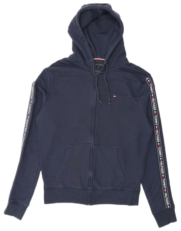 Tommy Hilfiger Mens Graphic Zip Hoodie Sweater Medium Navy Blue Cotton
