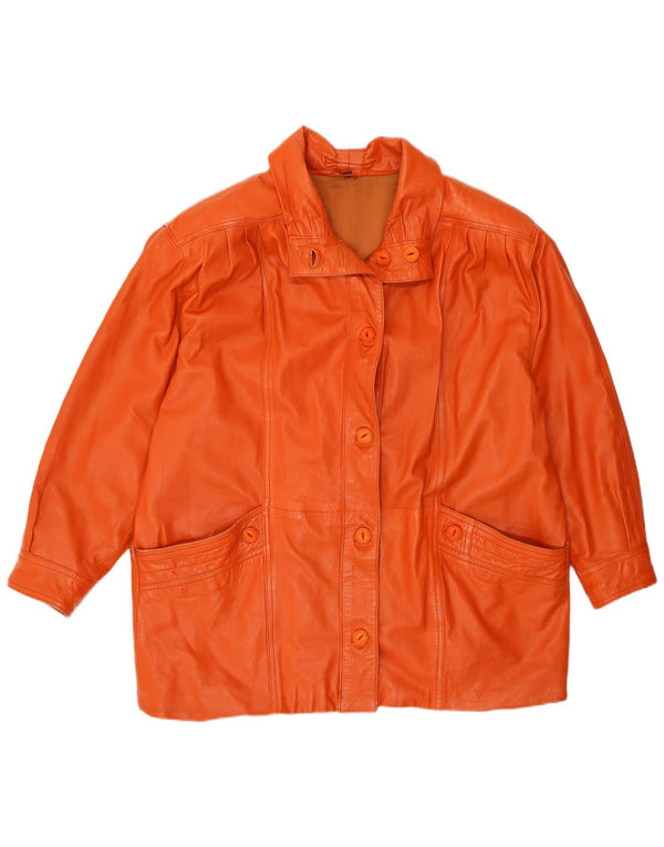 VINTAGE Womens Oversized Leather Jacket IT 44 Medium Orange