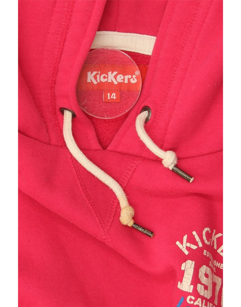 KICKERS Womens Graphic Hoodie Jumper UK 14 Large Pink Vintage Kickers and Second-Hand Kickers from Messina Hembry 