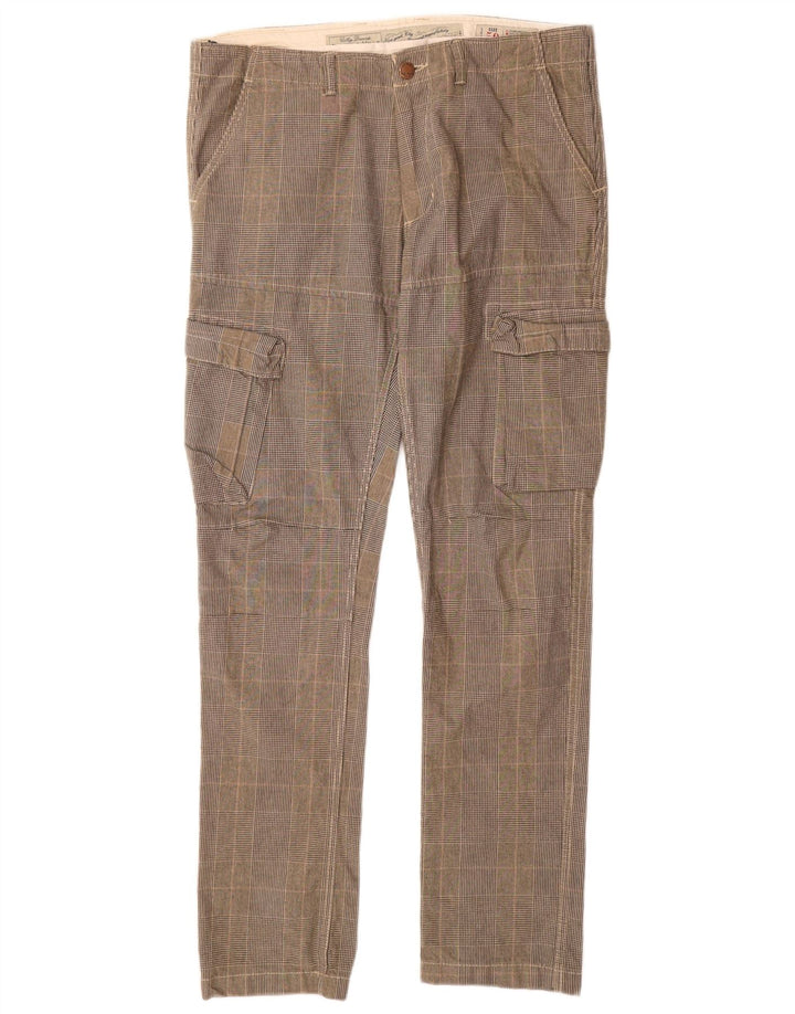 GRAND & HILLS Mens Slim Cargo Trousers IT 50 Large W34 L33 Grey Check