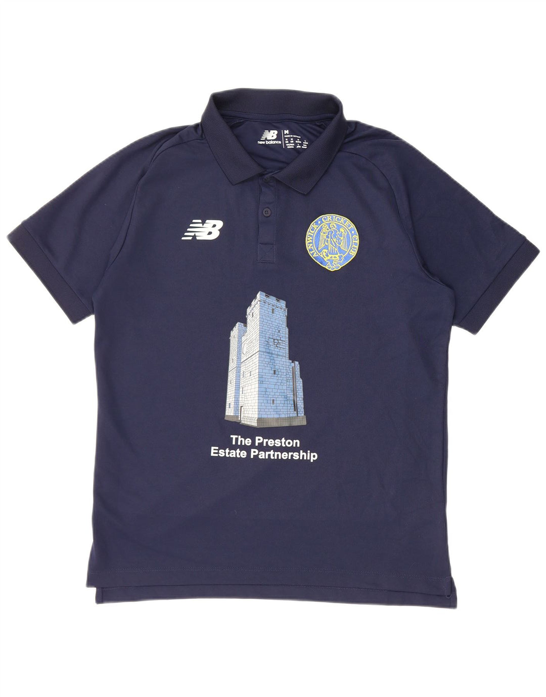 New Balance Mens Graphic Polo Shirt Medium Navy Blue Polyester