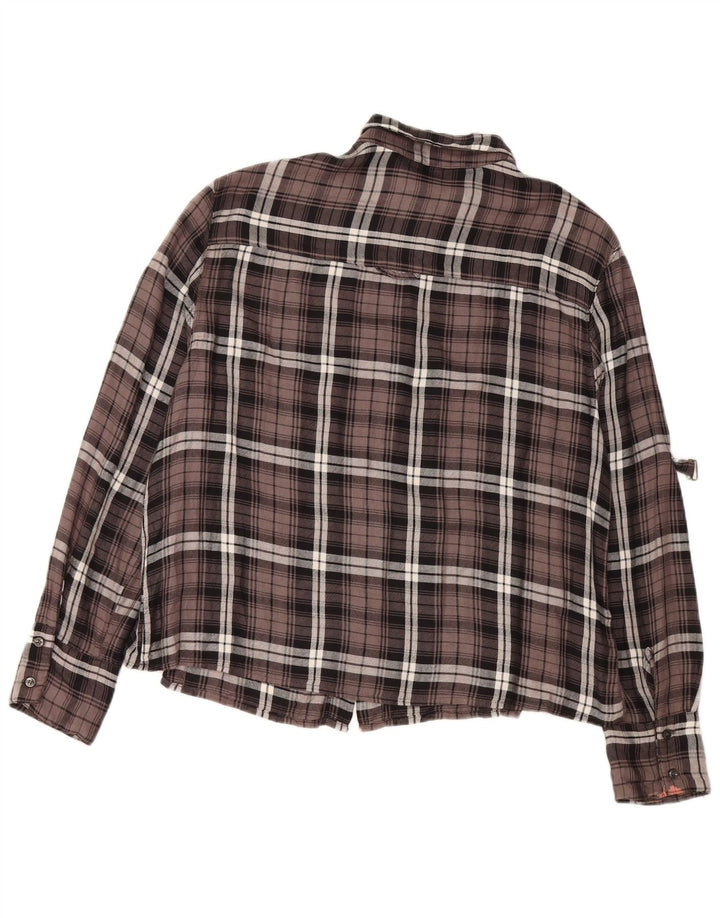 BENETTON Womens Oversized Flannel Shirt UK 10 Small Brown Check Viscose