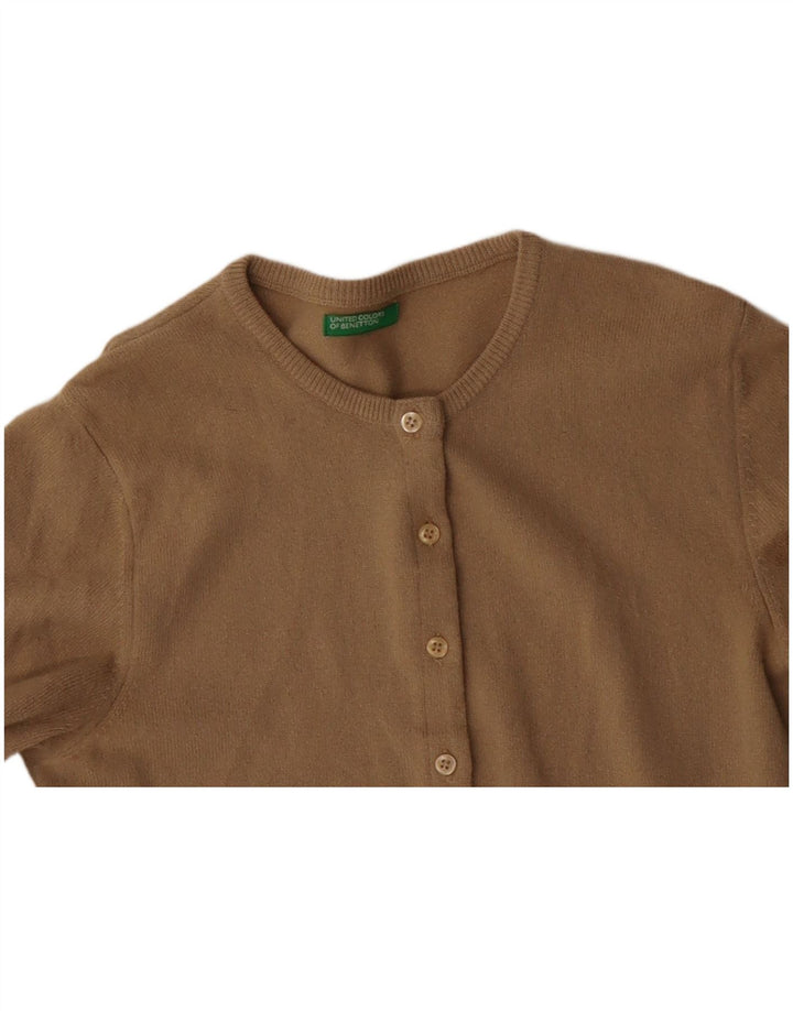 BENETTON Womens Cardigan Sweater UK 10 Small Beige Virgin Wool