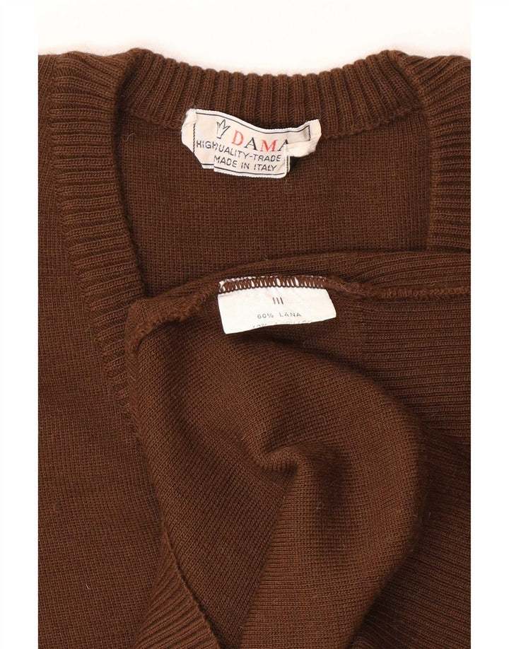 Vintage Womens V-Neck Jumper Sweater UK 14 Medium Brown Wool