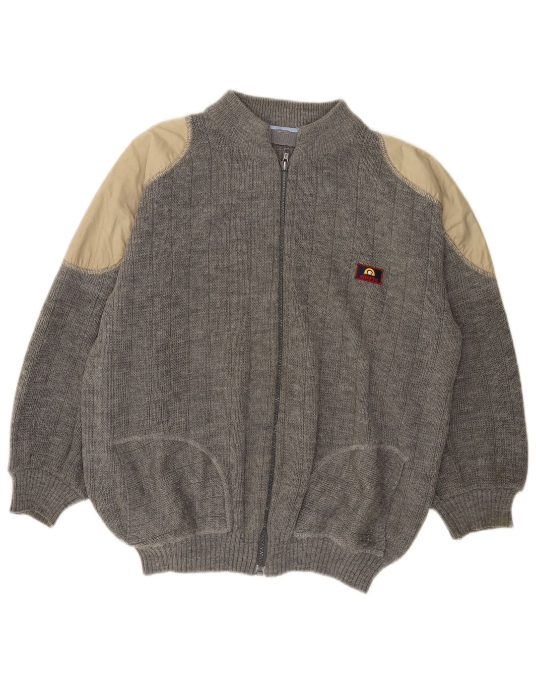 VINTAGE Womens Cardigan Sweater UK 18 XL Grey Colourblock