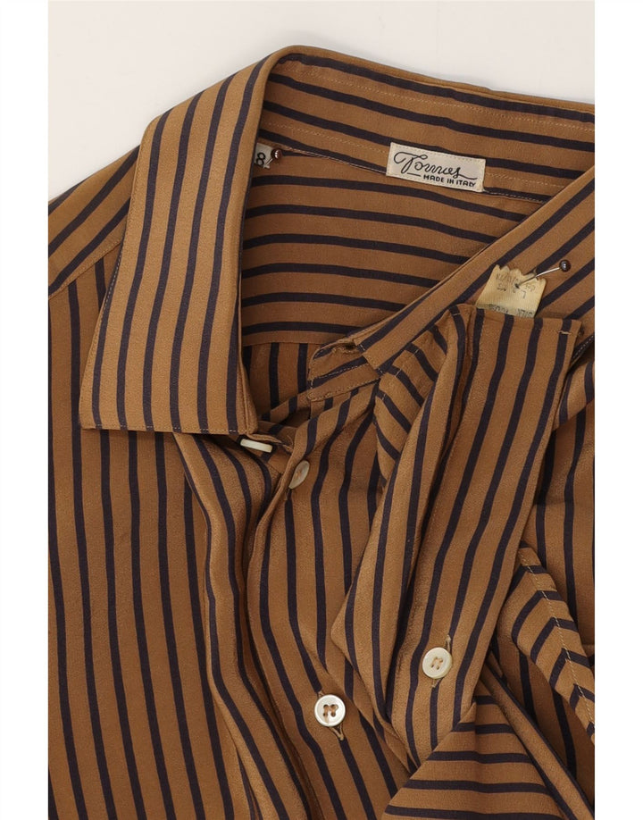 TORRAS Mens Shirt Size 38 Medium Brown Pinstripe Silk