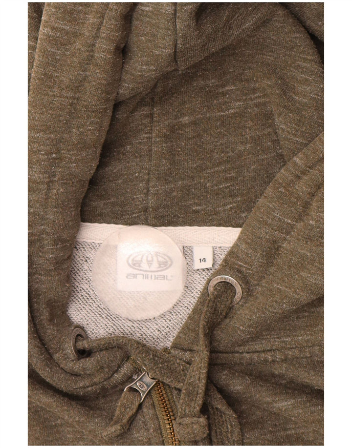 ANIMAL Womens Zip Hoodie Sweater UK 14 Large Khaki Flecked Cotton