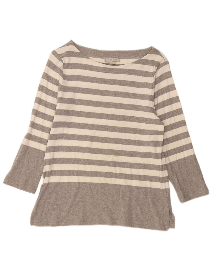 HOBBS Womens Top 3/4 Sleeve UK 14 Large Grey Striped Cotton