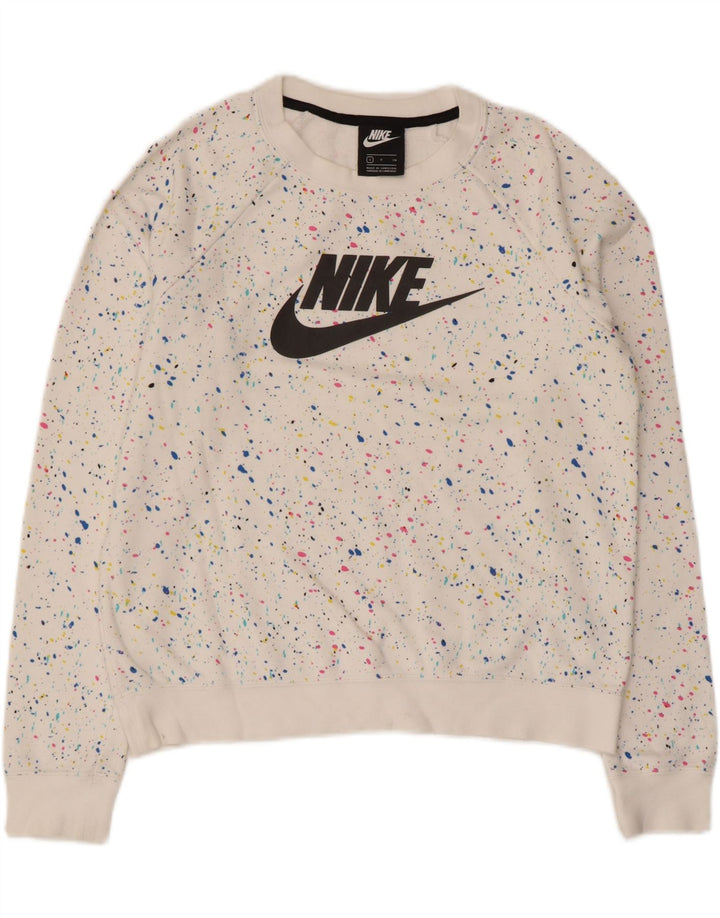 Nike Womens Graphic Oversized Sweatshirt Jumper UK 10 Small White Spotted