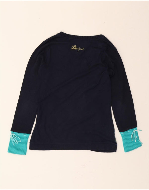 DESIGUAL Womens Graphic Top Long Sleeve UK 14 Large Navy Blue Paisley